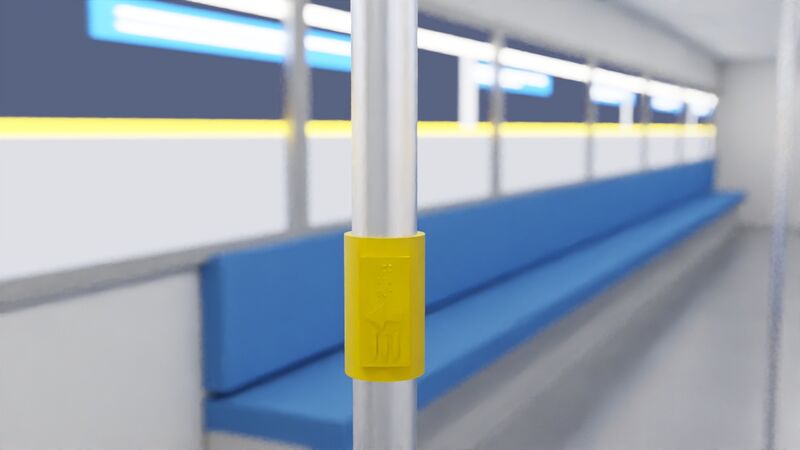 Render of a metro carriage with a DALIL clip on a vertical pole.